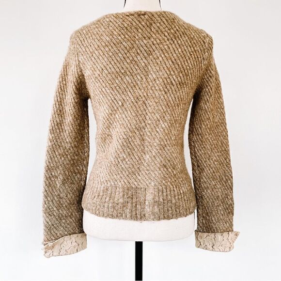 Moth Anthropologie Wool Button Front Long Sleeve Sweater Jacket Lace Trim Sz M - Picture 5 of 7